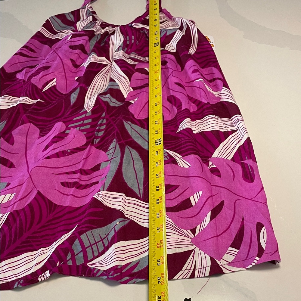 Tropical Pink Purple Leaf Print Camisole Dress hula bay Hawaiian - Picture 5 of 7